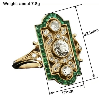 Huitan Vintage Women Ring Unique Design Party Daily Gorgeous Accessories Inlaid Bright White/Green Cubic Zirconia Chic Jewelry