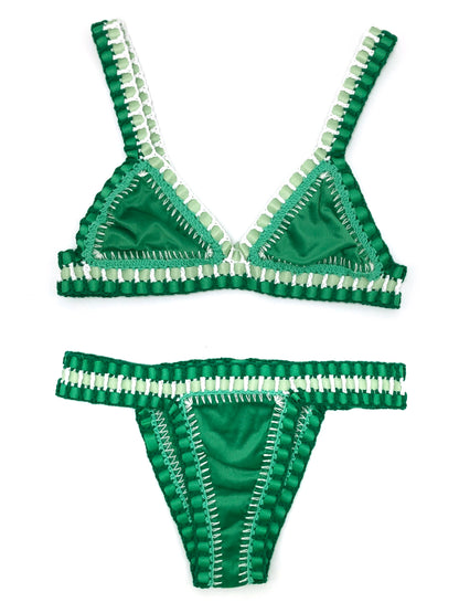 Women Green Velvet Bikini Set Sexy Handmade Crochet Black Swimwear Girls Pink Swiming Beachwear Triangle Bathing Suit Swimsuit