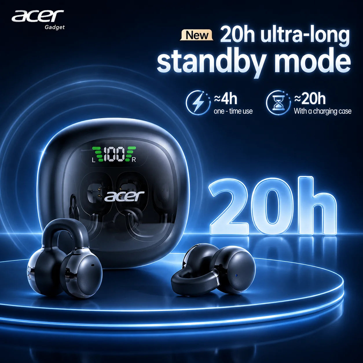 Acer OHR537 Wireless Earphones In-Ear Comfortable Earbuds HiFi Stereo Directional Sound Extra Long Standby