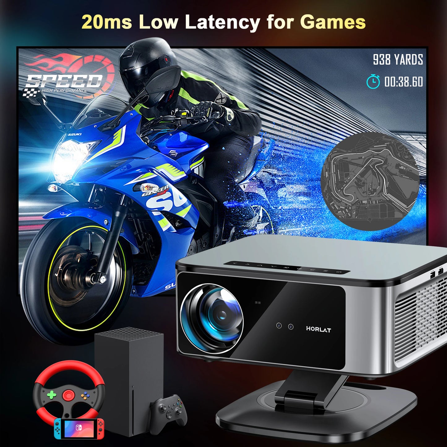2026 HORLAT 45000 Lumens 4K Ultra HD Projector TOF Focus Android 14 WiFi 6 1080P Full HD Daylight Home Theater Movie Projector