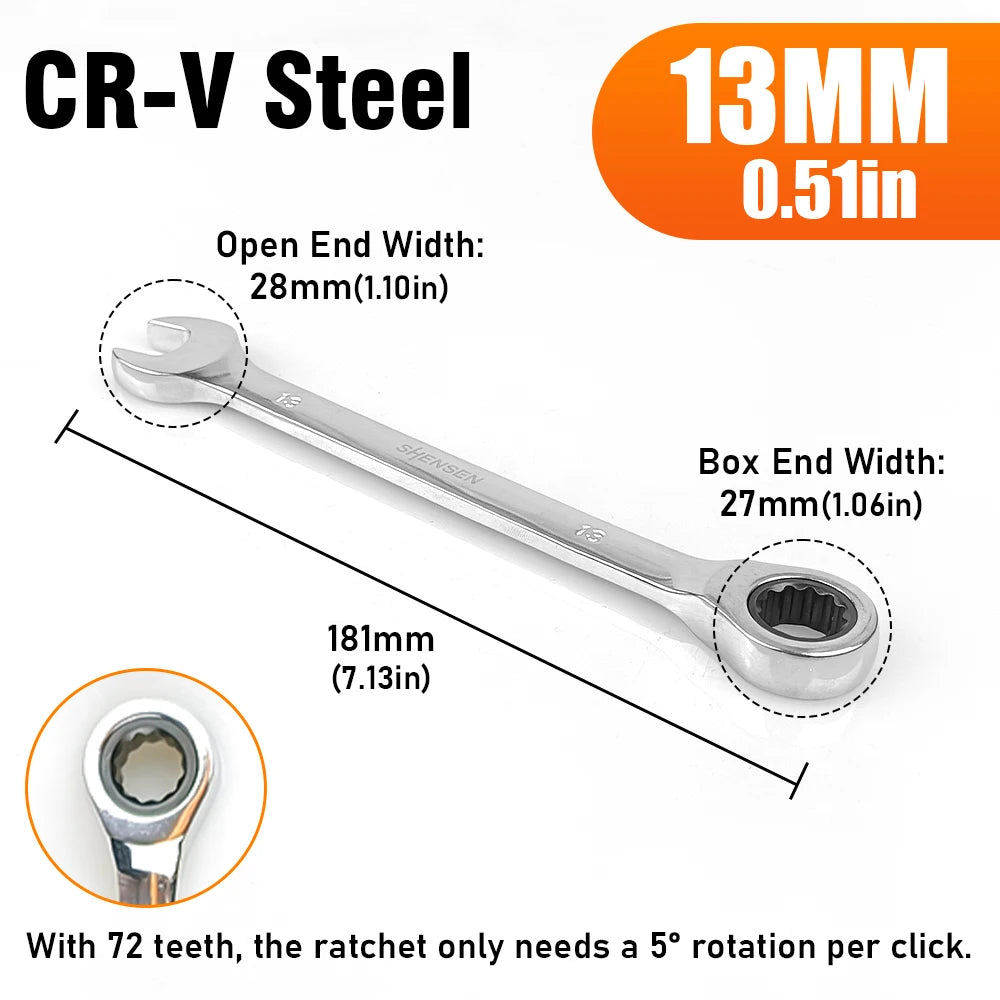72-Tooth Ratchet Wrench 6-17mm Dual-Use Reversible Open-End Mechanism for Automotive & Bicycle Repair