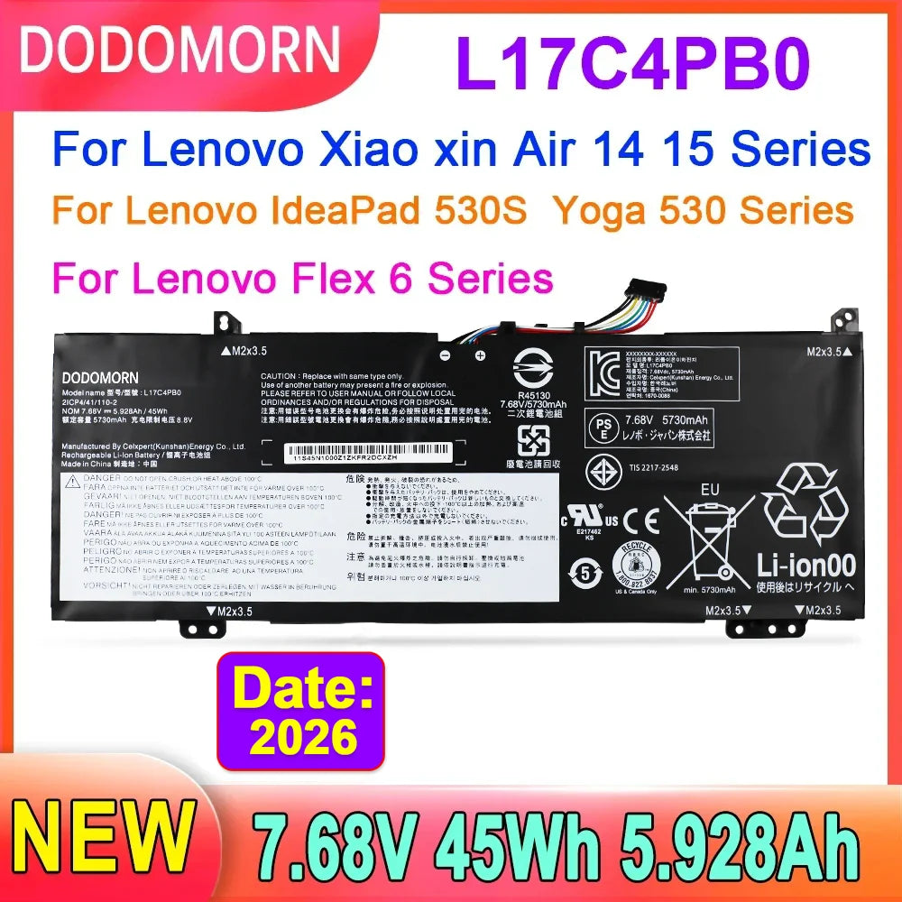 New L17C4PB0 Laptop Battery For Lenovo Xiaoxin Air 14ARR 14IKBR 15ARR 15IKBR Ideapad 530s-14IKB 530s-15IKB 7.68V 45Wh 5.928Ah