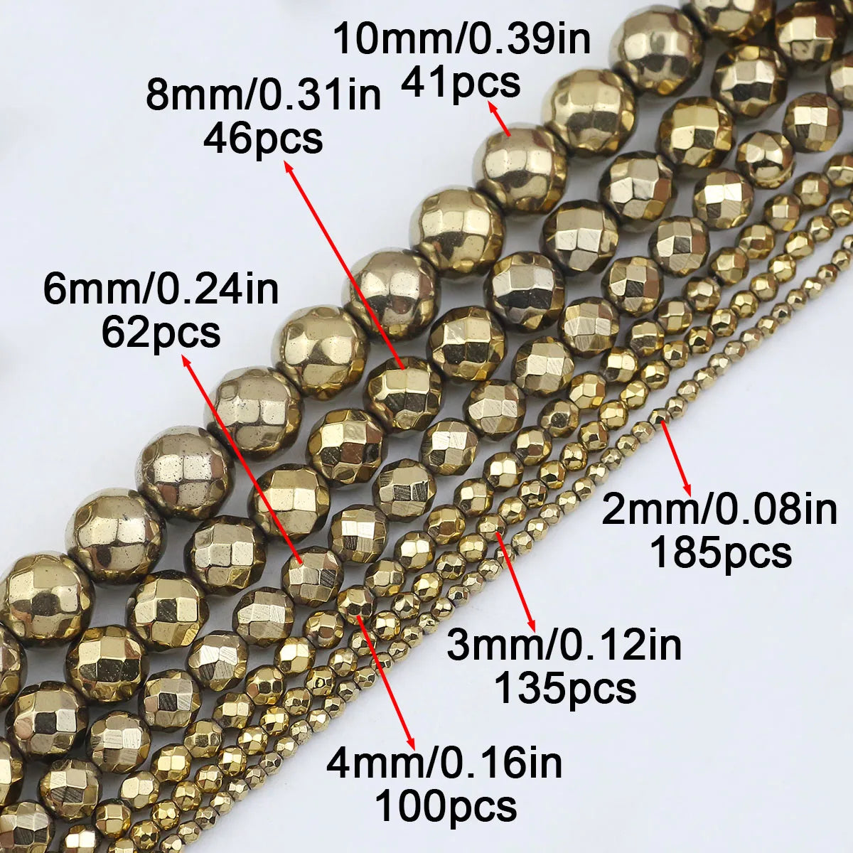 BTFBES 2-10mm Silver Color Round Beads Natural Stone Hematite Gem Non-magnetic Loose Ball For Jewelry Bracelet Necklace DIY 15''