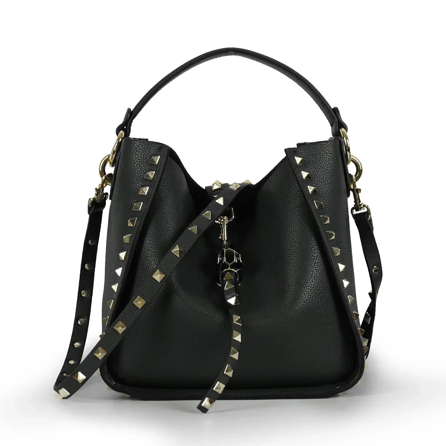 Hot Sale Women's Bucket Bag High Quality Genuine Leather Handbags Ladies Fashion Rivet Shoulder Bag Female Casual Tote 2026