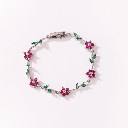 Elegant Multiple Color Flower Charm Zircon Branch Leaf Bracelet Dopamine Niche Sense 18K Gold Plated Women's Bangle Gifts