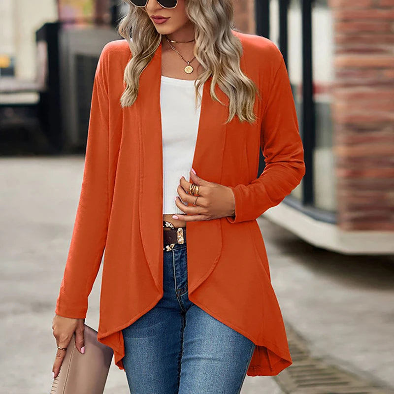 New 2023 Elegant Autumn Cardigan Women Casual Long Sleeve Solid Open Front Cardigans For Women Casual Jackets Coat