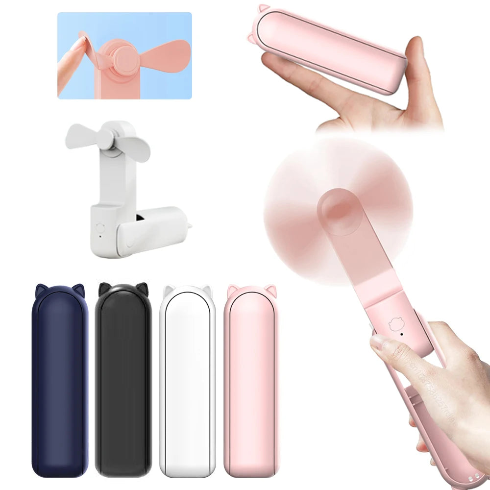 Portable Fan 2000mAh USB Rechargeable 3 Speed Mini Handheld Foldable Fan Hand Held Small Pocket Travel Fan with Handy Power Bank