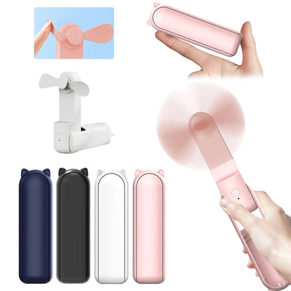 Portable Fan 2000mAh USB Rechargeable 3 Speed Mini Handheld Foldable Fan Hand Held Small Pocket Travel Fan with Handy Power Bank