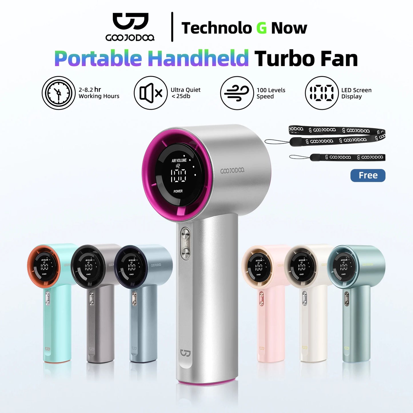 Mini Fan Rechargeable Strong Wind 100 Gear Wind Speed Electric Fan Digital Display Adjustable Turbo Portable Outdoor Handheld