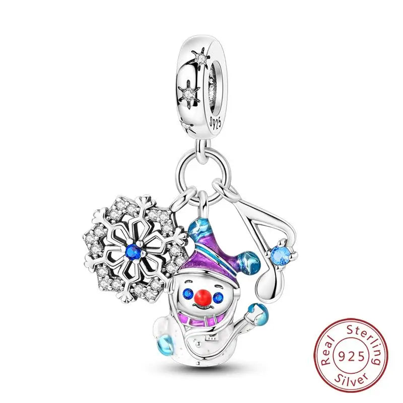 Original 925 Sterling Silver Charms Beads Winter Snowflake Snowman Igloo Penguin Pendant Fit Bracelet Women Jewelry Gift