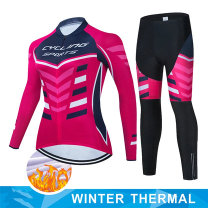Women Winter Thermal Fleece Clothes 2026 Cycling Uniform Cycle Jersey Clothing Jerseys Pants Gel Bib MTB Jacket Suit Bike Outfit