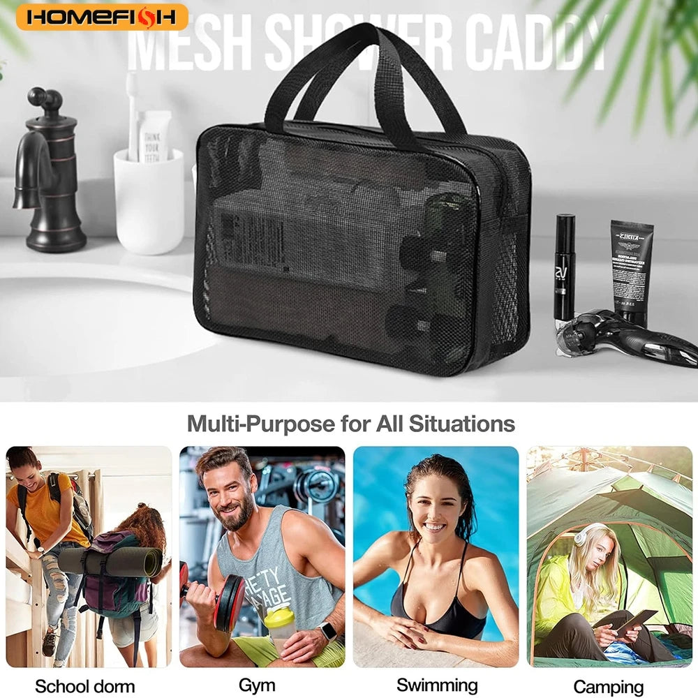 HOMEFISH Mesh Shower Caddy Tote Bag Cosmetic Storage Bag Multifunctional Shower Bag Large Capacity Portable Toiletry Organizer