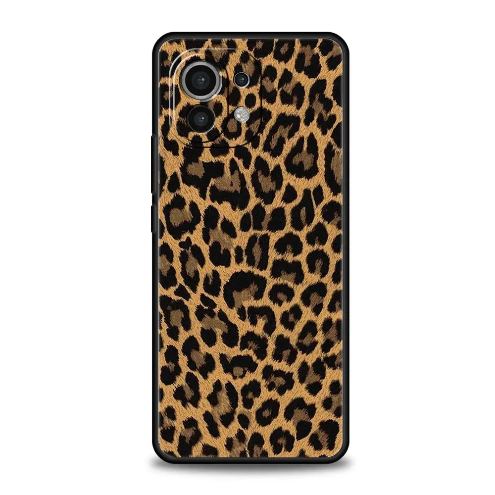 Phone Case For Xiaomi Mi 14 13 12 11 Lite 13T 12T 11x 11T 10T Pro 9T Note 10 Lite Silicone Black Cover Leopard Cheetah print