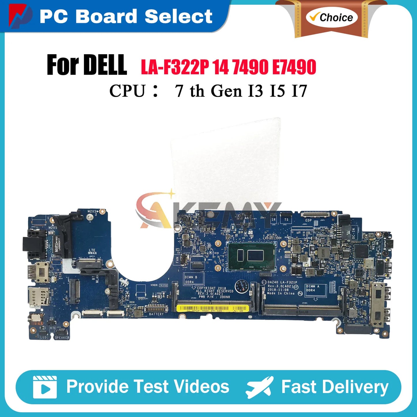 Laptop Motherboard For DELL Latitude 7490 LA-F322P with I3 I5 I7 CPU 0PXMYG 084GNT 0M44N6 LA-F321P Tested OK