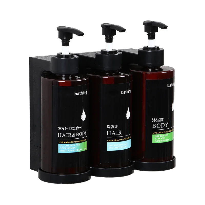 Soap Dispenser Set No Drill Wall Mounted 3 Chamber Shampoo Shower Gel Liquid Soap Dispenser for Bathroom Hotel Commercial Use