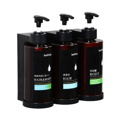 Soap Dispenser Set No Drill Wall Mounted 3 Chamber Shampoo Shower Gel Liquid Soap Dispenser for Bathroom Hotel Commercial Use