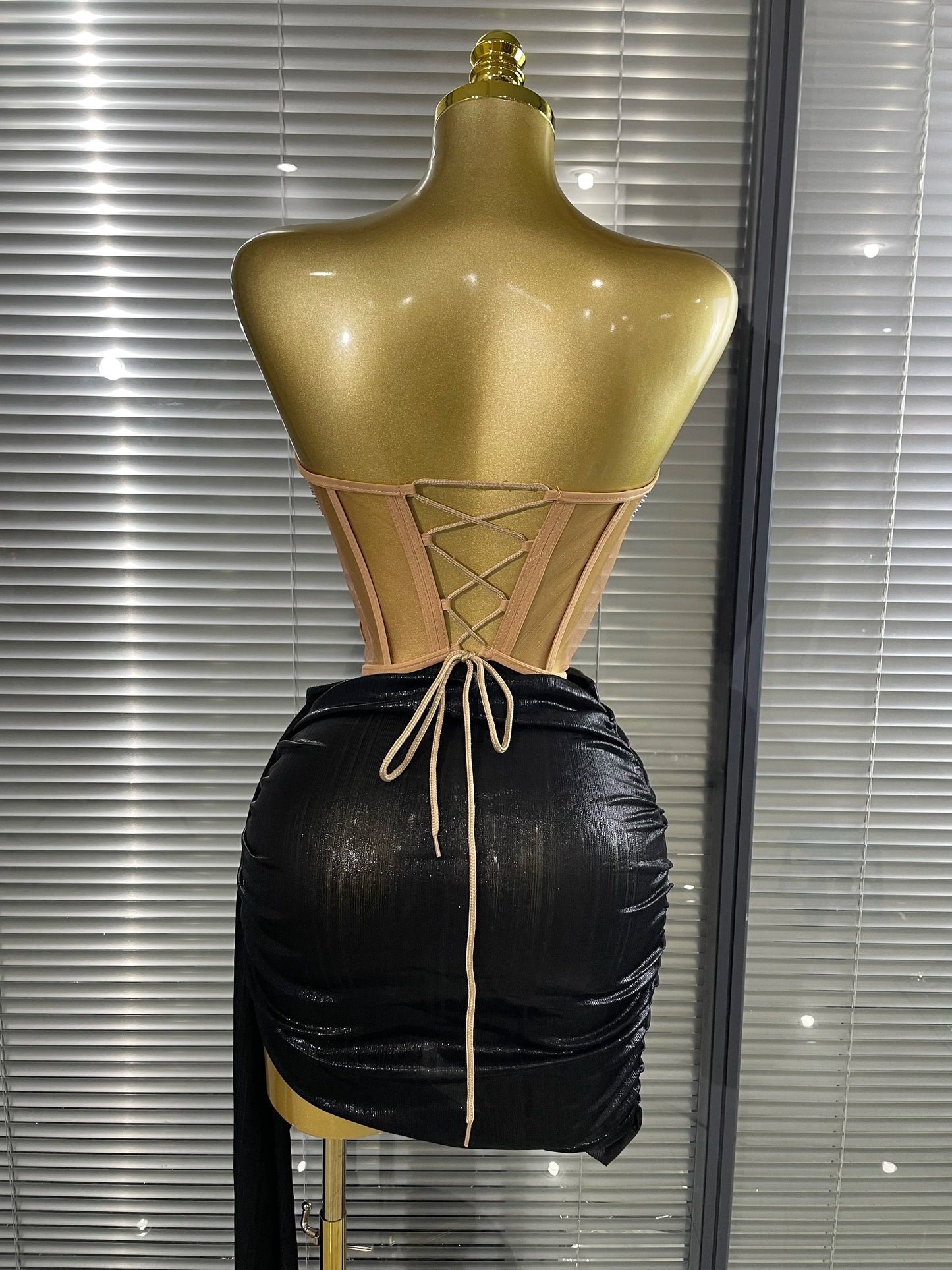 Blue Black Women Sexy Strapless Shinning Sequins 2 Pieces Bodycon Mini Dress Draped Celebrate Nightclub Party Bar Singer Wear