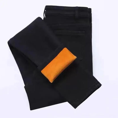 Pure Color Fleece Lined Thickened Slim Fit High Waist Jeans Women's Fashion plus Size Long Pants Tight Bodycon Style