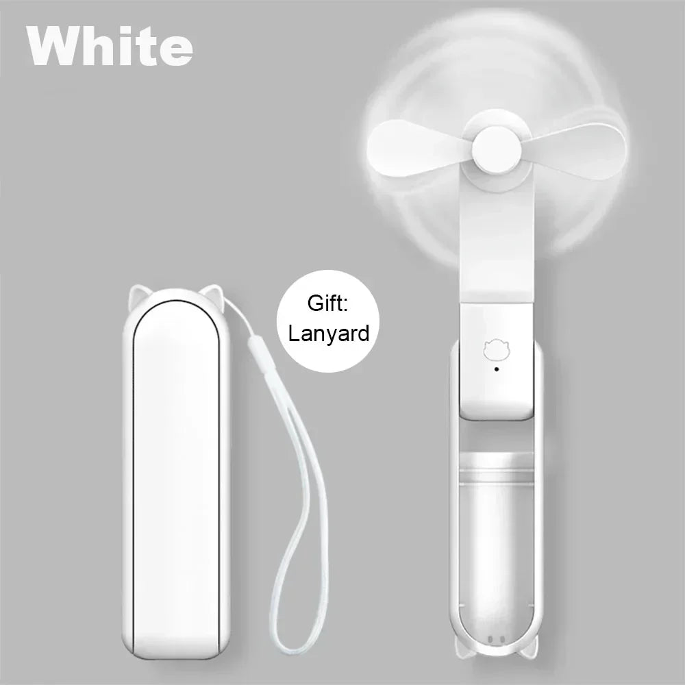 Portable Mini Fan USB Rechargeable Foldable Handheld Fan With Lanyard 3-speed Adjustable Hanging Neck Fans for Outdoor Travel