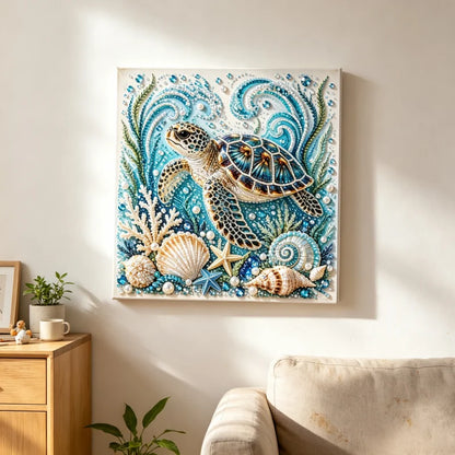 DIY Pearl Bead Embroidery Painting,Ocean Marine Animals Whale Turtle Dolphin Underwater Bead Art, Coastal Nautical Wall Decor