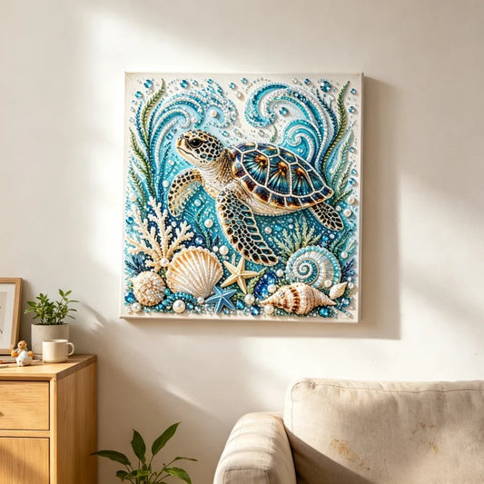 DIY Pearl Bead Embroidery Painting,Ocean Marine Animals Whale Turtle Dolphin Underwater Bead Art, Coastal Nautical Wall Decor