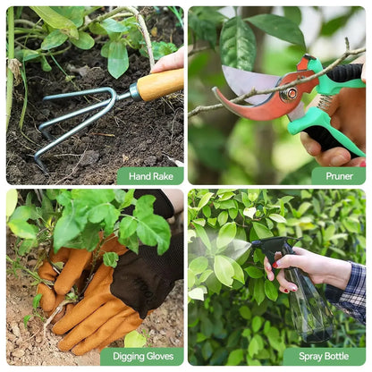 Gardening Tools 9-Piece Heavy Duty Gardening Hand Tools Durable Organizer Handbag,Rust-Proof Combination Garden Tool Set