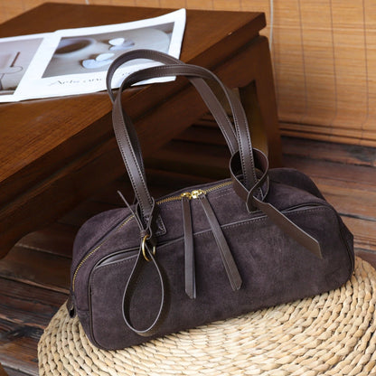 2026 Newest Women Underarm Bag Suede Genuine Leather Shoulder Bags Luxury Designer Female Large Pillow Bag Commute Bags Coffee