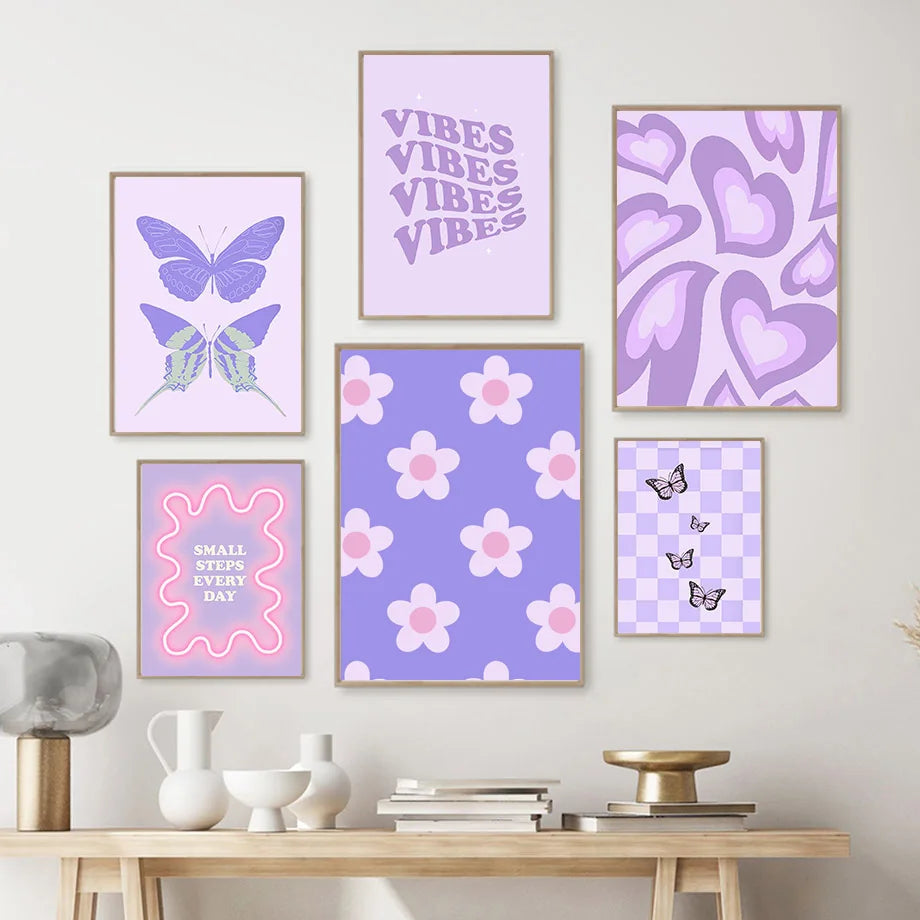 Danish Pastel Abstract Posters Print Y2K Aesthetics Butterfly Love Flower Wall Art Canvas Painting Modern Living Room Home Decor