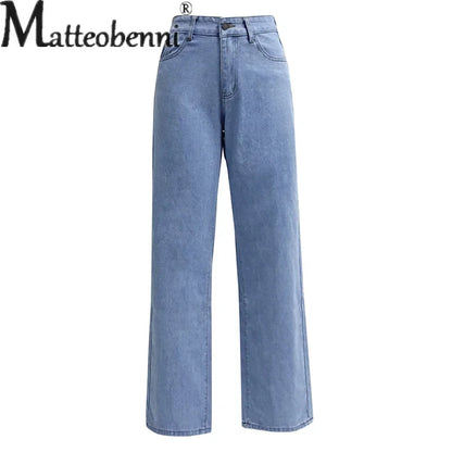 2024 New Solid Color Comfortable Casual Straight Jeans Women's Commuter Versatile Denim Pants Ladies High Waist Stretch Trousers