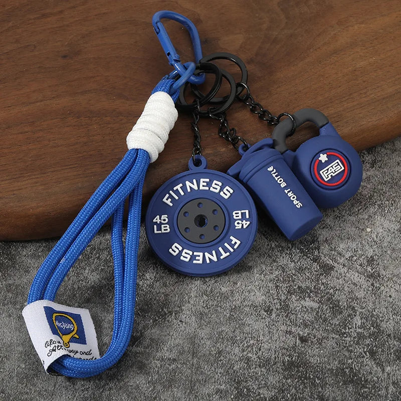 Fitness Keychain Gym Barbell Key chain Weightlifting with D-shaped Buckle Water Cups Simulation Dumbbells Creative Bag Charm