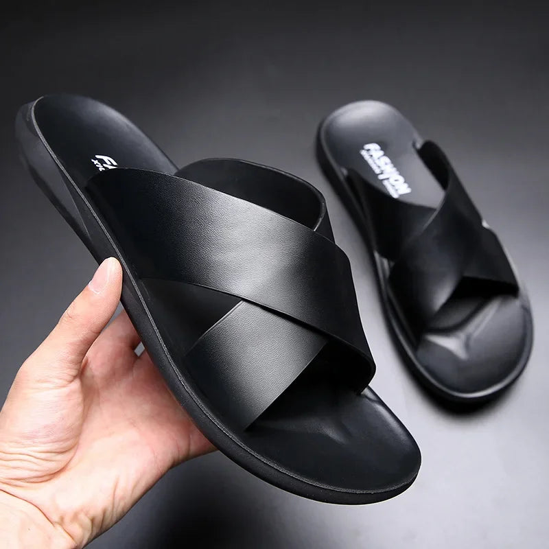 Sandals for Men Slippers Genuine Leather Luxury Brand Fashion  Men Flats Casual Non-slip Beach Sandalia Zapatos Hombre 2024
