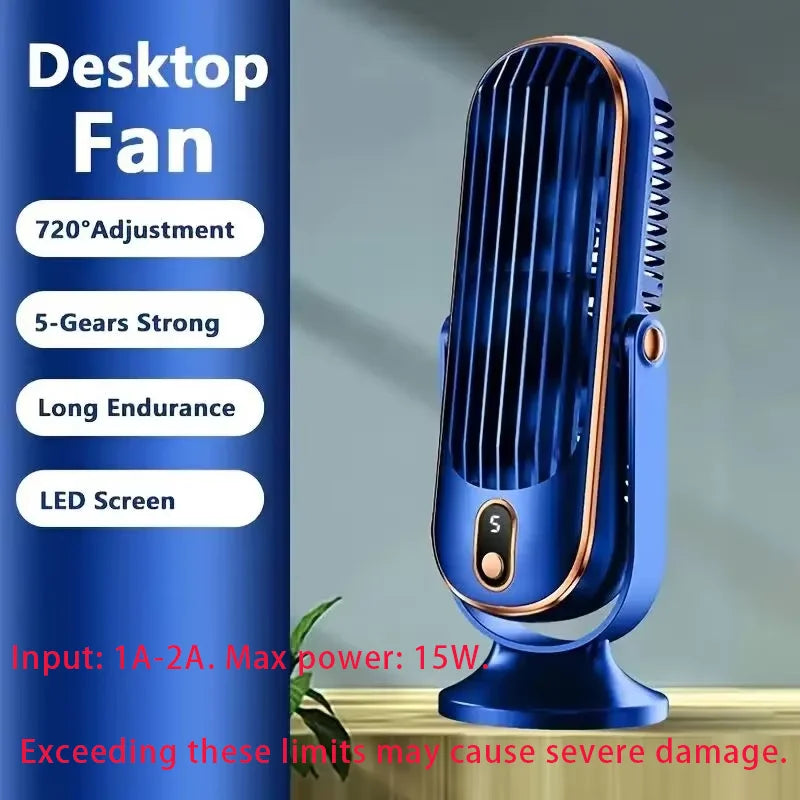 Portable USB Fan | 5 Speeds, 720° Swivel, Quiet Cool Breeze, Air Circulation, Indoor/Outdoor Use, Ideal For Home, Office, Travel