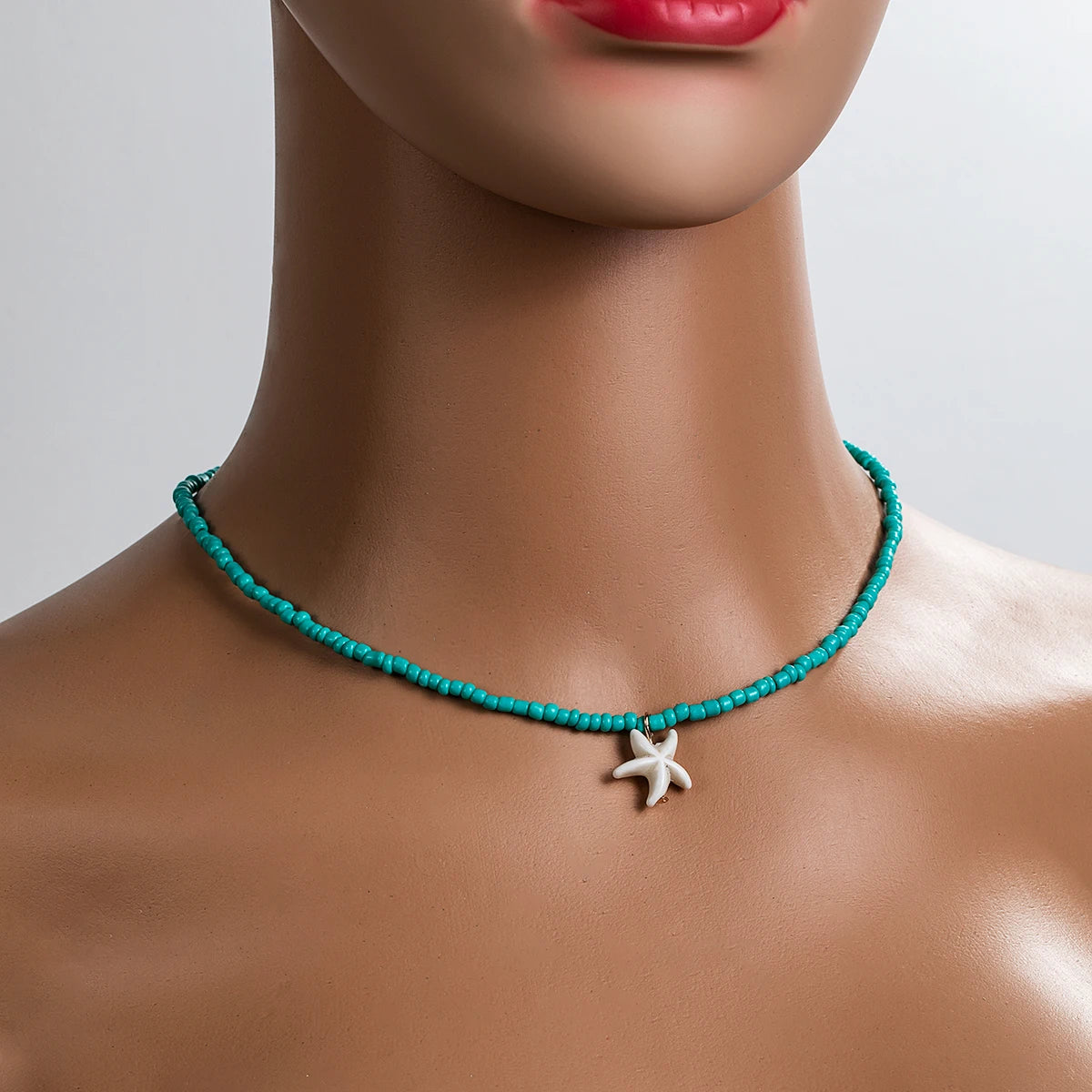 Bohemian beach style turquoise starfish pendant bead on neck, women's necklace necklace necklace necklace