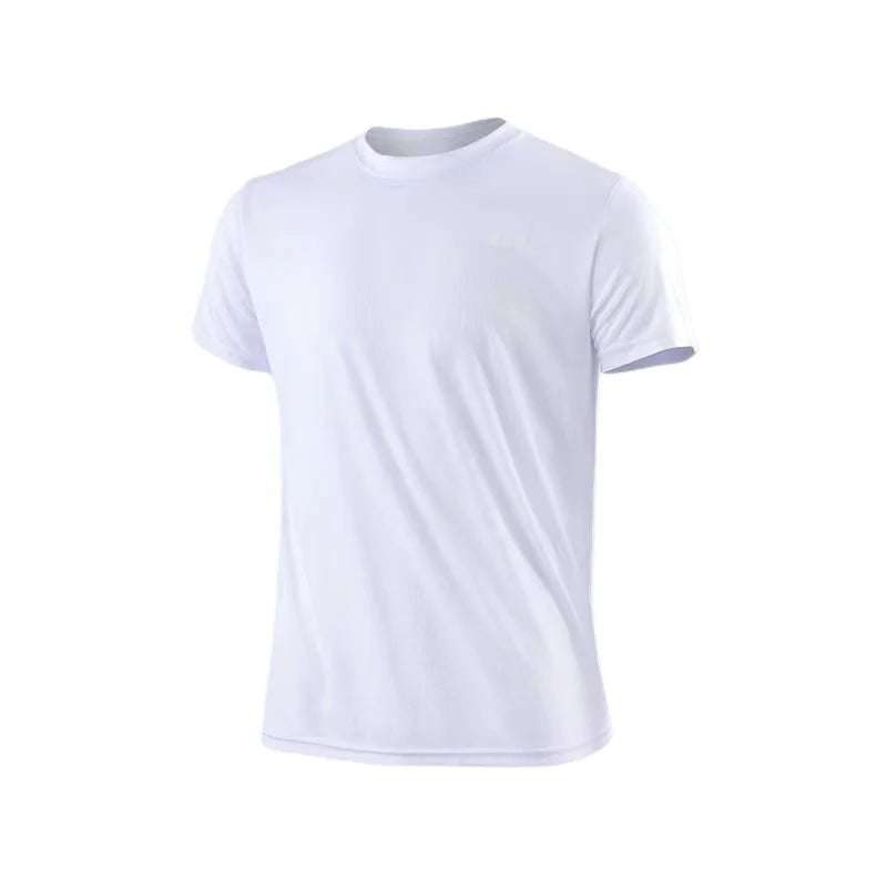Schnelltrocknendes, kurzärmeliges Herren-Trainingsshirt mit Rundhalsausschnitt, feuchtigkeitsableitend, ideal für Fitnessstudio, Sport und Fitness. Leichtes Material.