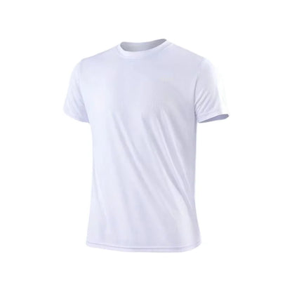 Schnelltrocknendes, kurzärmeliges Herren-Trainingsshirt mit Rundhalsausschnitt, feuchtigkeitsableitend, ideal für Fitnessstudio, Sport und Fitness. Leichtes Material.