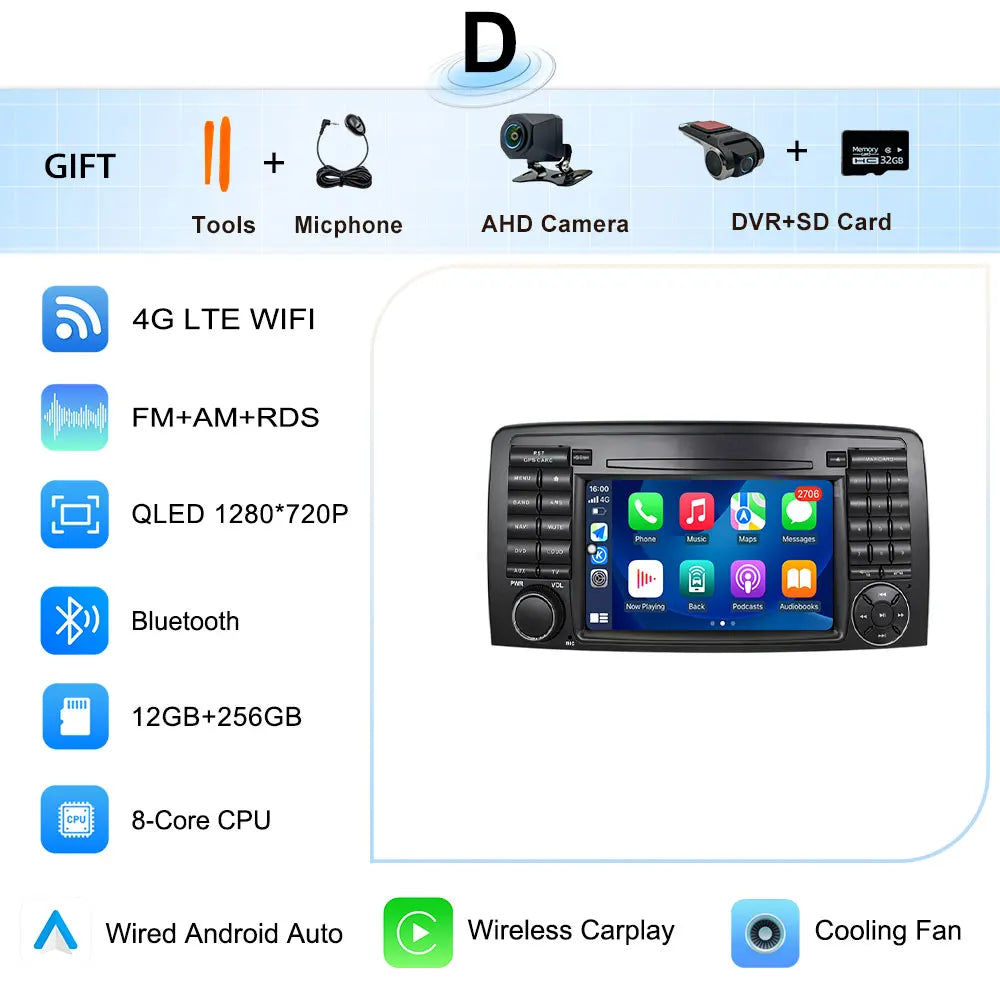 for Mercedes-Benz R-Class R300 R350 R400 2006-2014 GPS Navigation 7" 2.5D Touch Screen Android 16 Wireless CarPlay DSP Stereo