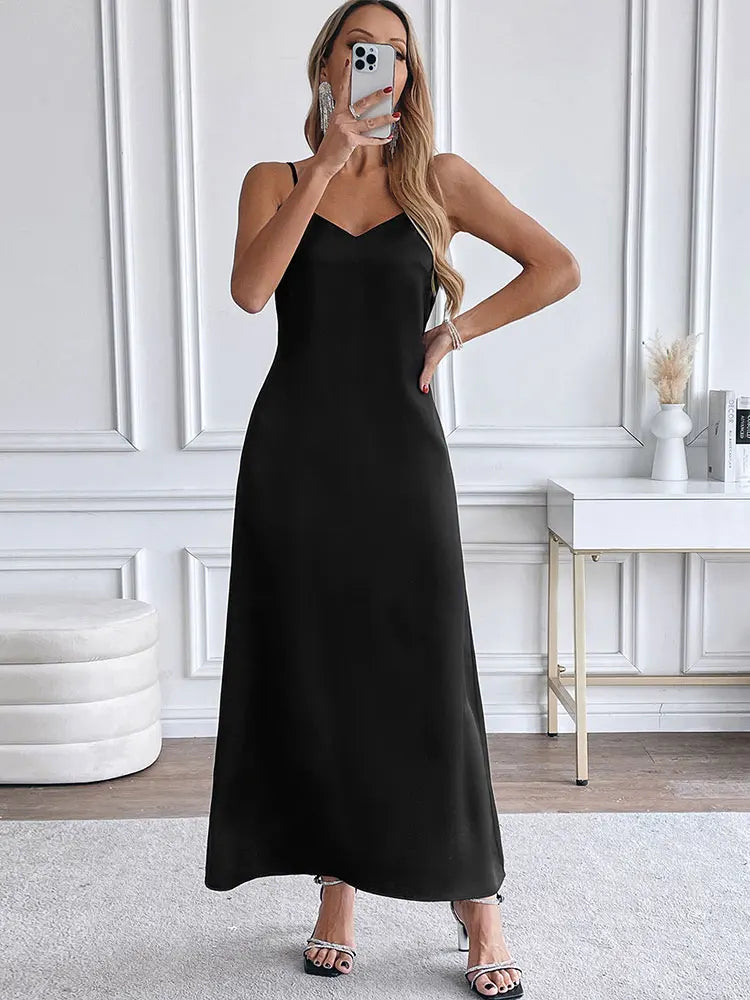 COOL BABES-2 Women's Maxi Dresses New Summer Black Sexy Deep V-neck Sling Backless Dress Female High Quality Slim Dress Clothing