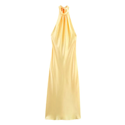 BSAY Fashion Hanging Neck Bareback Sexy Autumn New Style 2025 Women's Silk Texture Dress French Evening Dress