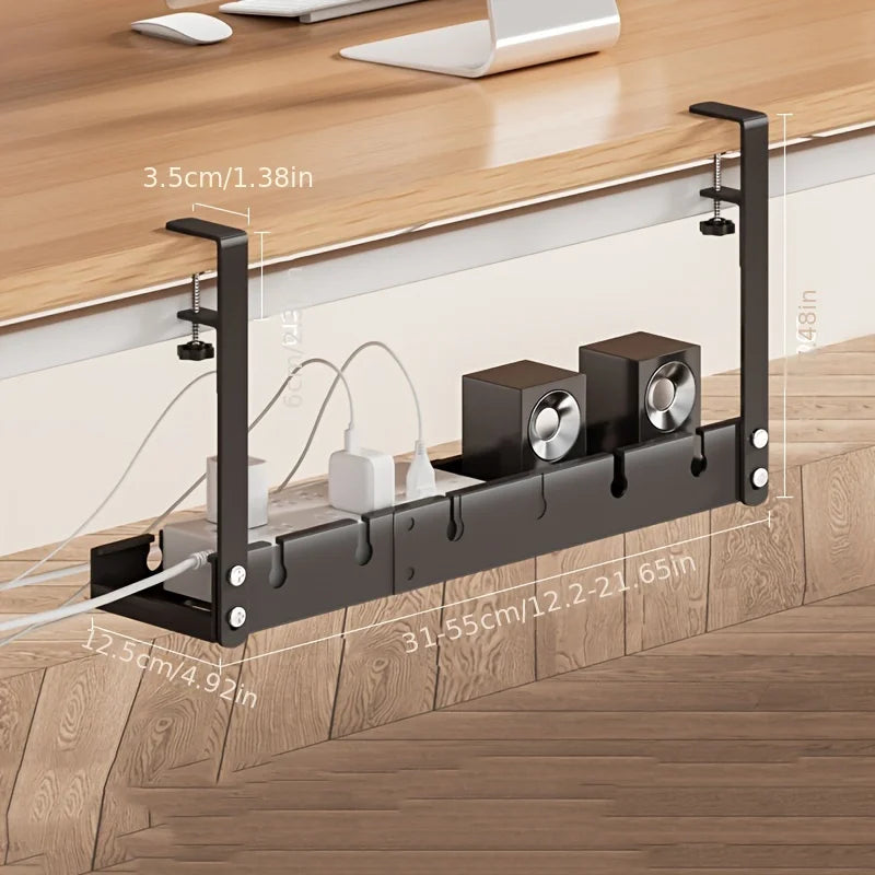 Double Layer Cable Management Tray Under Desk No Drilling Cable Management Tray for Desk Adjustable