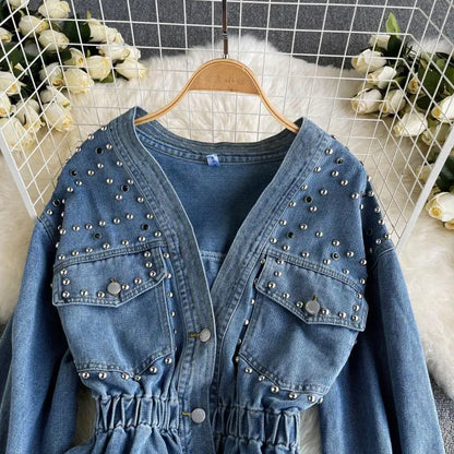 Vintage Loose Casual V Neck Women Denim Coat Simple Spring Autumn 2026 New All Match Women Jean Jackets Korean Style Chic Tops