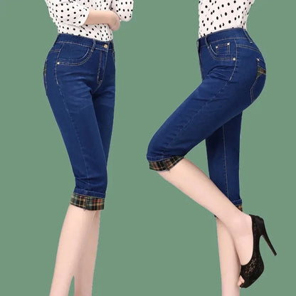 2025 New High waisted Women's Capri Denim Shorts Women Summer Thin Slim Vintage Jeans Stretch Short Straight leg Pants Leggings