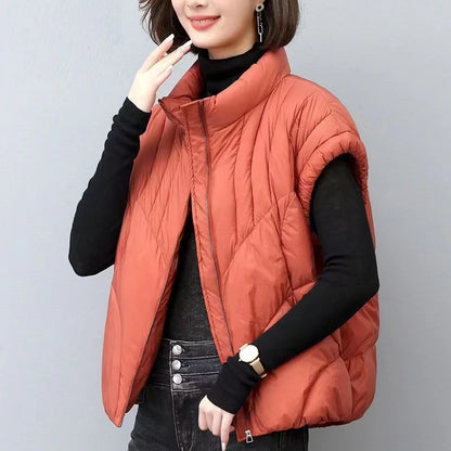 2023 New Down Cotton Vest Women's Autumn Winter Loose Fashion All-match Warm Sleeveless Waistcoat Jacket Female Tops