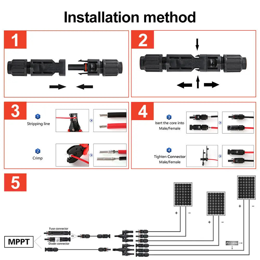 PowMr Black Red 3M 5M 7M 10M 15M 30M Solar Photovoltaic Line 6mm2 10AWG PV Cable with Connectors Solar System PV Extensions Wire