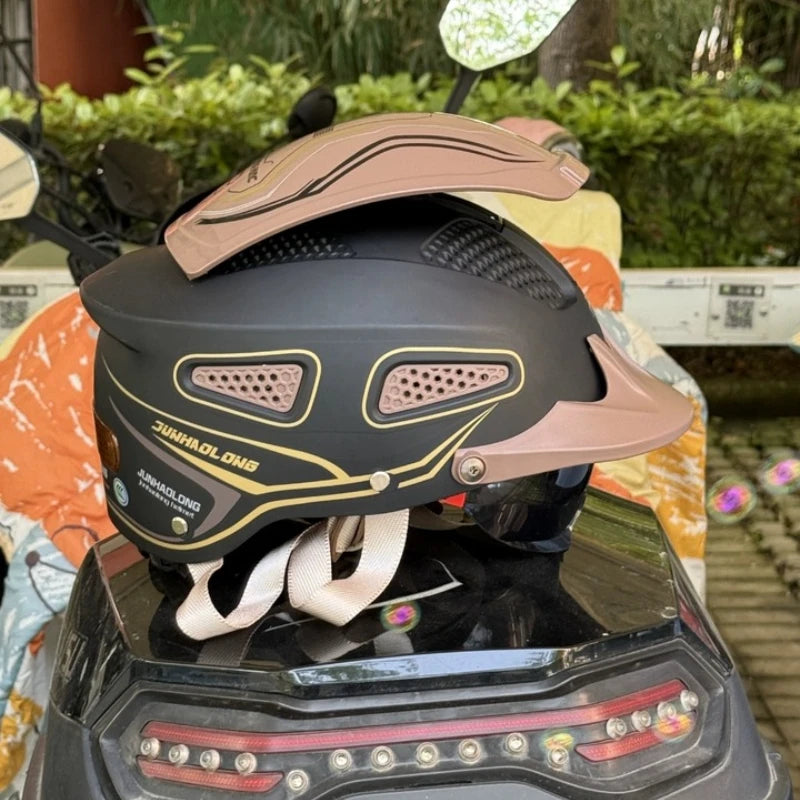 Electric Motorcycle Helmet Breathable Sun Protection Double Lens Safety Helmet Cooling and Rainproof Equipment