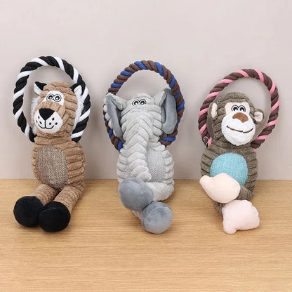 Dog Plush Toy Pet Squeaky Animals Stuffed Toy Bite-Resistant Teeth Cleaning Chew Toy Interactive Companion Toys Pet Supplies