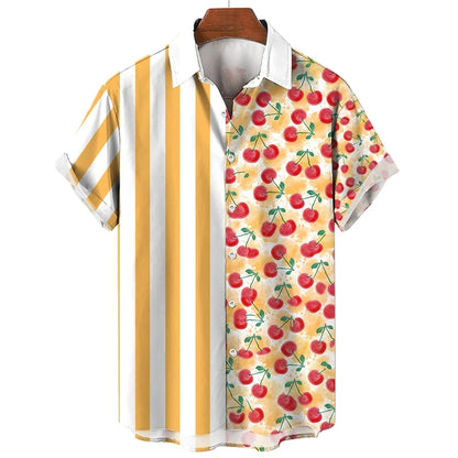 Fruit Banana Cherries 3D Printed Graphic Shirts For Men Clothes Fashion Hawaiian Lapel Blouse Casual Streetwear Lapel Blouse Top