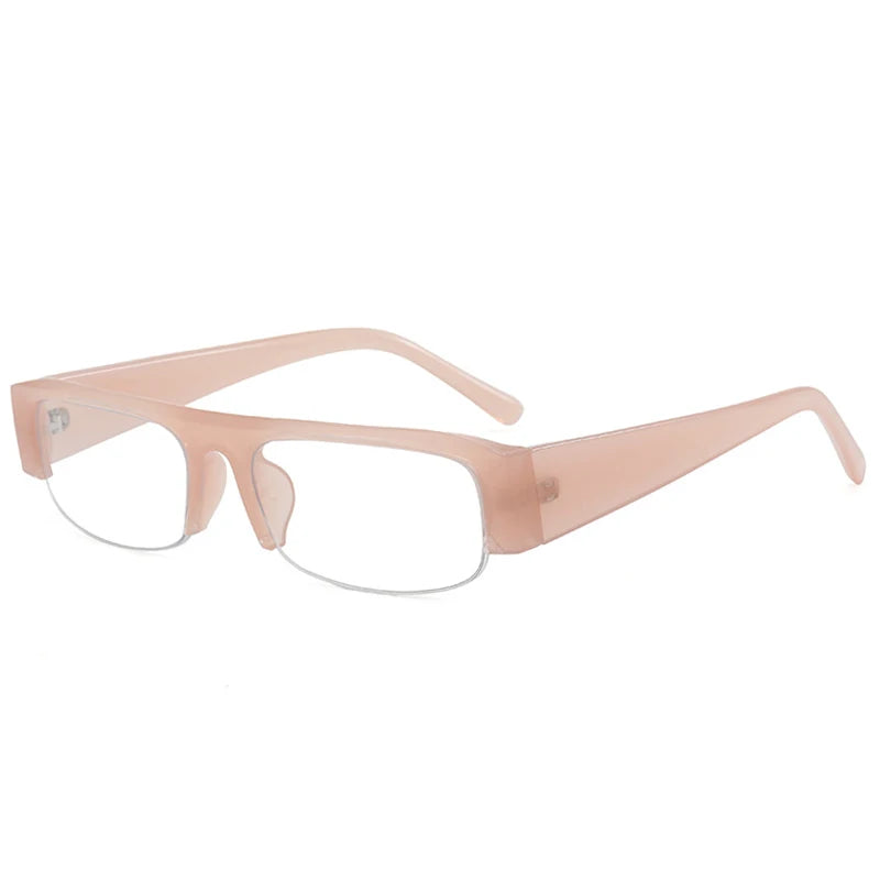 SO&EI New Small Rectangle Women Sunglasses Vintage Clear Lens Men Half Frame Eyewear Shades UV400
