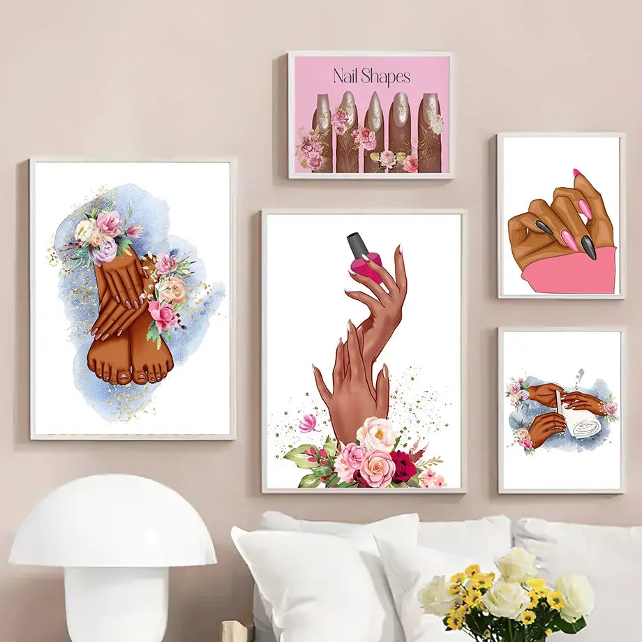 Wall Art Canvas Painting Flower Fashion Girl Lovely Hands Nail Polish Art Salon Decor Poster And Print Living Room Wall Pictures