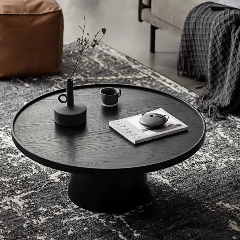 Round Solid Wood Coffee Table Minimalist Design Living Room Home Decor Coffee Table Nordic Black Simple Coffee Table Furniture