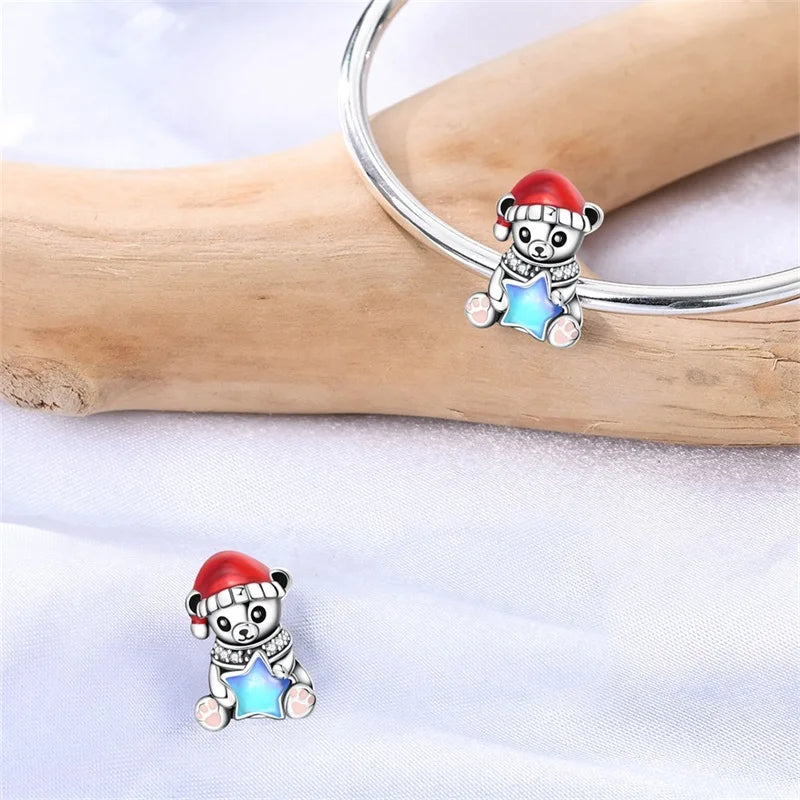 Original 925 Sterling Silver Charms Beads Winter Snowflake Snowman Igloo Penguin Pendant Fit Bracelet Women Jewelry Gift